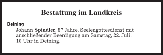 Traueranzeige von Bestattungen vom 22.07.2023 von Süddeutsche Zeitung