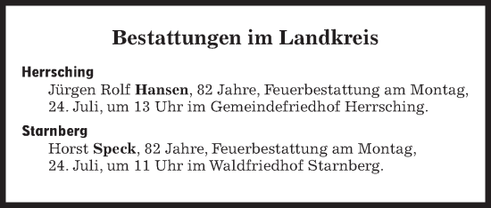 Traueranzeige von Bestattungen vom 24.07.2023 von Süddeutsche Zeitung