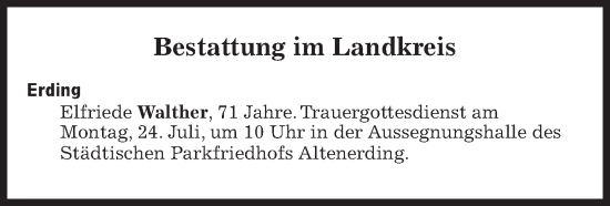 Traueranzeige von Bestattungen vom 24.07.2023 von Süddeutsche Zeitung