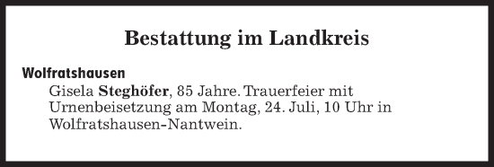 Traueranzeige von Bestattungen vom 24.07.2023 von Süddeutsche Zeitung