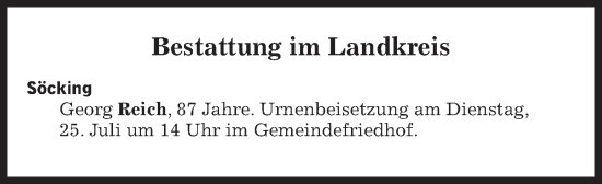 Traueranzeige von Bestattungen vom 25.07.2023 von Süddeutsche Zeitung