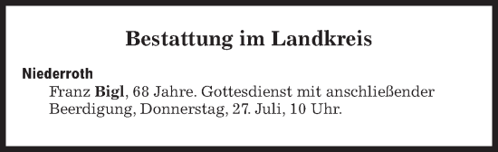 Traueranzeige von Bestattungen vom 27.07.2023 von Süddeutsche Zeitung