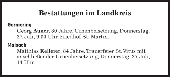 Traueranzeige von Bestattungen vom 27.07.2023 von Süddeutsche Zeitung