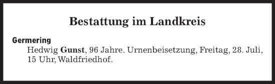 Traueranzeige von Bestattungen vom 28.07.2023 von Süddeutsche Zeitung