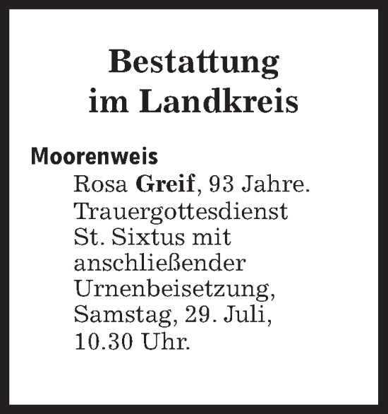 Traueranzeige von Bestattungen vom 29.07.2023 von Süddeutsche Zeitung