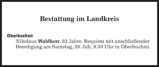 Traueranzeige von Bestattungen vom 29.07.2023 von Süddeutsche Zeitung