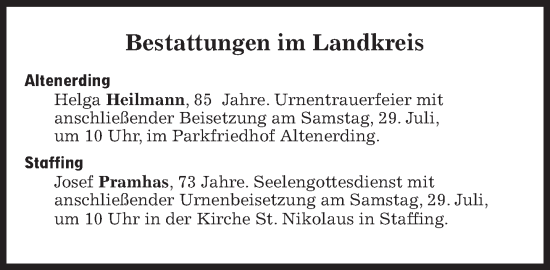 Traueranzeige von Bestattungen vom 29.07.2023 von Süddeutsche Zeitung