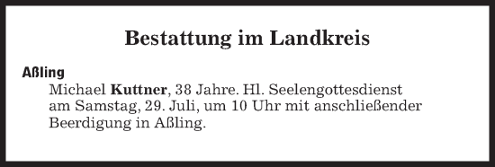 Traueranzeige von Bestattungen vom 29.07.2023 von Süddeutsche Zeitung