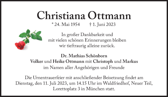 Traueranzeige von Christiana Ottmann von Süddeutsche Zeitung