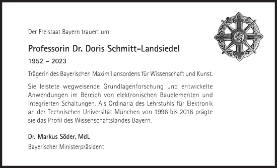 Traueranzeige von Doris Schmitt-Landsiedel von Süddeutsche Zeitung