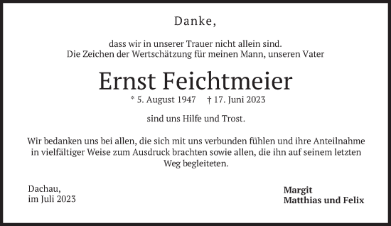 Traueranzeige von Ernst Feichtmeier von Süddeutsche Zeitung