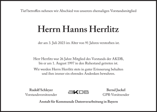Traueranzeige von Hanns Herrlitz von Süddeutsche Zeitung