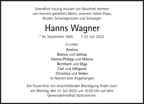 Traueranzeige von Hanns Wagner von Süddeutsche Zeitung