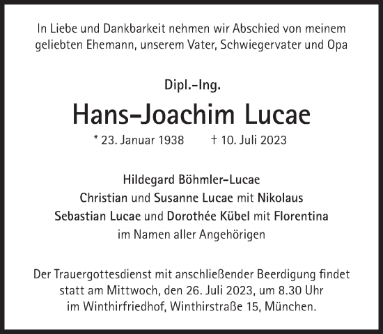 Traueranzeige von Hans-Joachim Lucae von Süddeutsche Zeitung