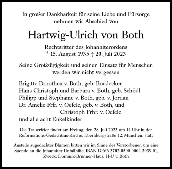 Traueranzeige von Hartwig-Ulrich von Both von Süddeutsche Zeitung