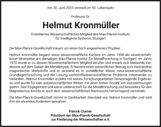 Traueranzeige von Helmut Kronmüller von Süddeutsche Zeitung