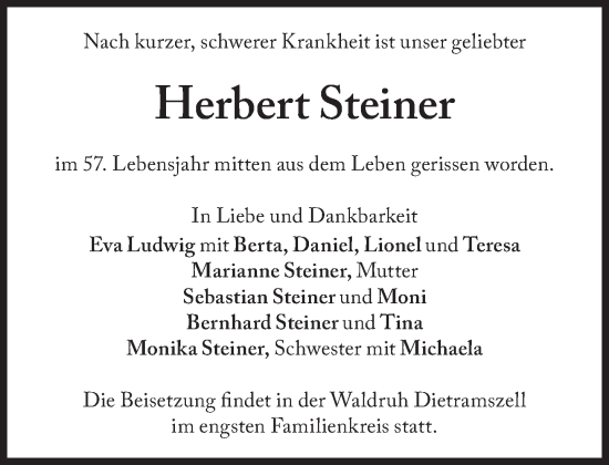 Traueranzeige von Herbert Steiner von Süddeutsche Zeitung