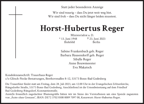 Traueranzeige von Horst-Hubertus Reger von Süddeutsche Zeitung