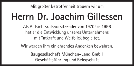 Traueranzeige von Joachim Gillessen von Süddeutsche Zeitung
