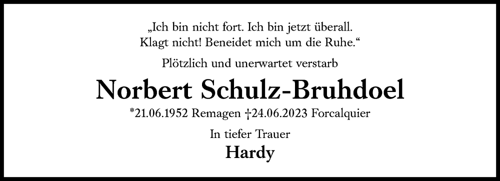  Traueranzeige für Norbert Schulz-Bruhdoel vom 22.07.2023 aus Süddeutsche Zeitung