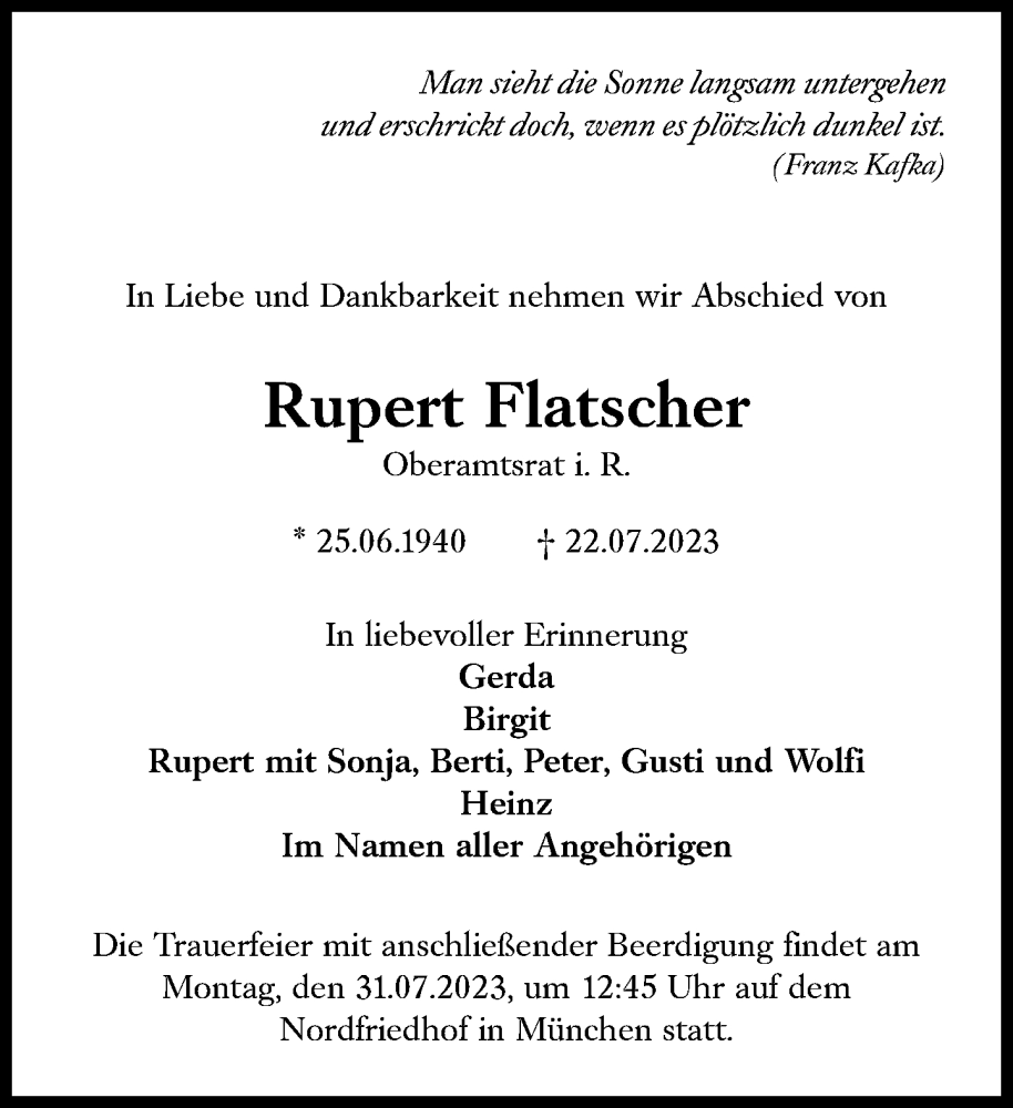 Traueranzeigen Von Rupert Flatscher Sz Gedenken De