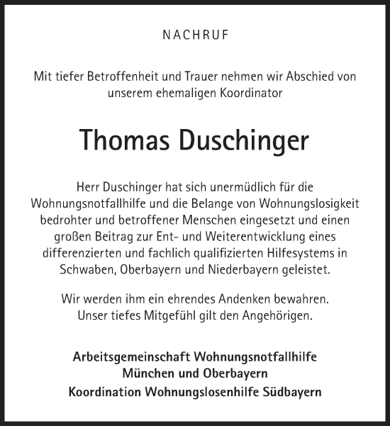 Traueranzeige von Thomas Duschinger von Süddeutsche Zeitung