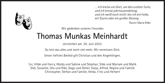 Traueranzeige von Thomas Munkas Meinhardt von Süddeutsche Zeitung