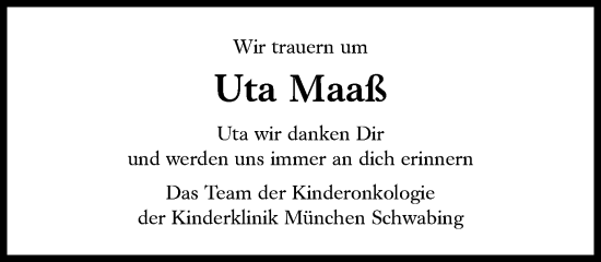 Traueranzeige von Uta Maaß von Süddeutsche Zeitung