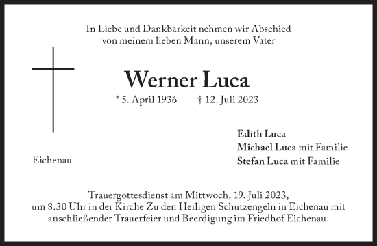 Traueranzeige von Werner Luca von Süddeutsche Zeitung