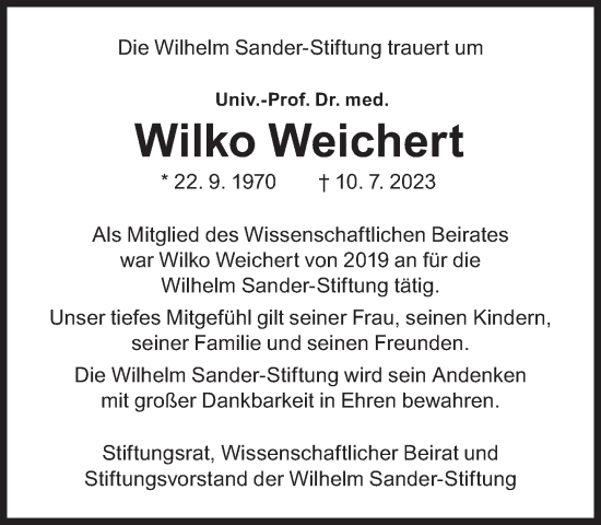 Traueranzeige von Wilko Weichert von Süddeutsche Zeitung