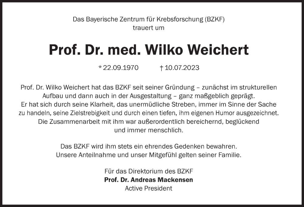  Traueranzeige für Wilko Weichert vom 15.07.2023 aus Süddeutsche Zeitung