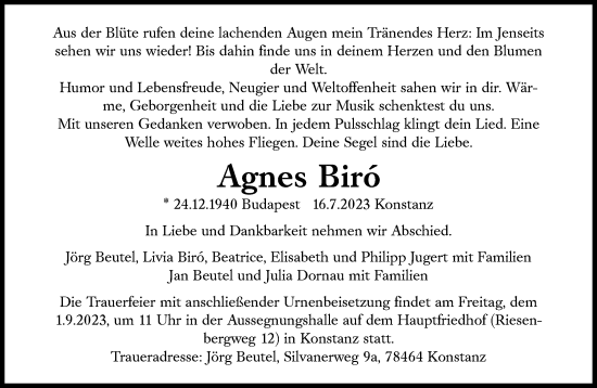 Traueranzeige von Agnes Biró von Süddeutsche Zeitung