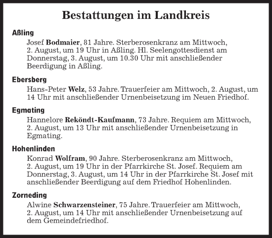 Traueranzeige von Bestattungen vom 02.08.2023 von Süddeutsche Zeitung