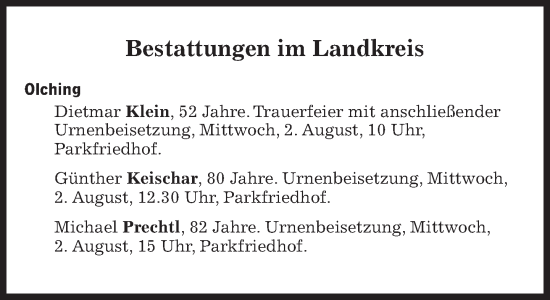 Traueranzeige von Bestattungen vom 02.08.2023 von Süddeutsche Zeitung