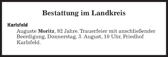 Traueranzeige von Bestattungen vom 03.08.2023 von Süddeutsche Zeitung