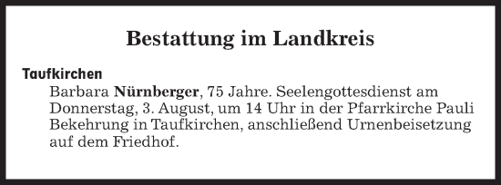 Traueranzeige von Bestattungen vom 03.08.2023 von Süddeutsche Zeitung