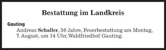 Traueranzeige von Bestattungen vom 07.08.2023 von Süddeutsche Zeitung