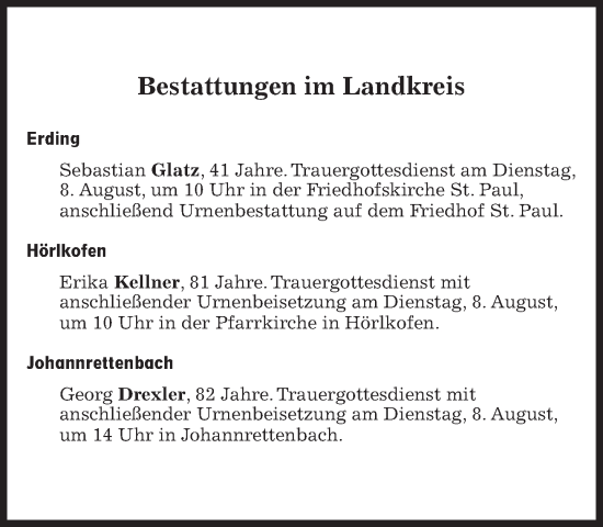 Traueranzeige von Bestattungen vom 08.08.2023 von Süddeutsche Zeitung