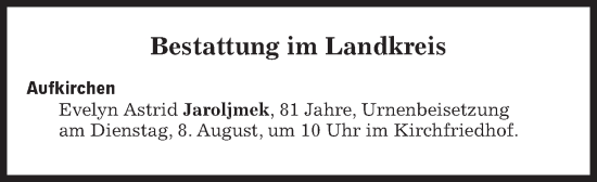 Traueranzeige von Bestattungen vom 08.08.2023 von Süddeutsche Zeitung