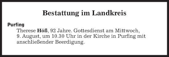 Traueranzeige von Bestattungen vom 09.08.2023 von Süddeutsche Zeitung