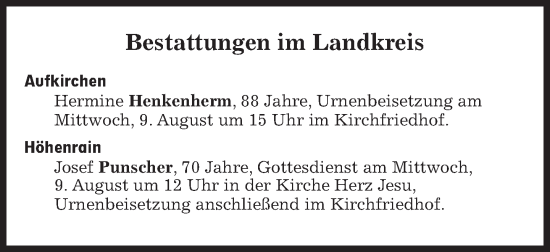 Traueranzeige von Bestattungen vom 09.08.2023 von Süddeutsche Zeitung