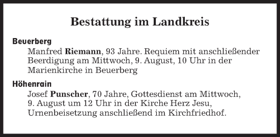 Traueranzeige von Bestattungen vom 09.08.2023 von Süddeutsche Zeitung