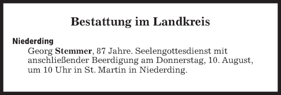 Traueranzeige von Bestattungen vom 10.08.2023 von Süddeutsche Zeitung