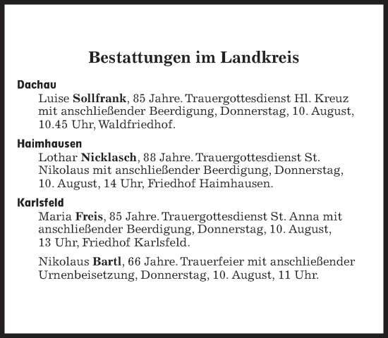 Traueranzeige von Bestattungen vom 10.08.2023 von Süddeutsche Zeitung