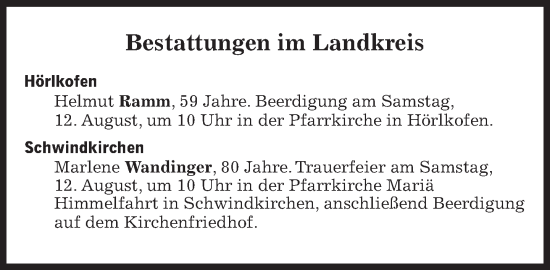 Traueranzeige von Bestattungen vom 12.08.2023 von Süddeutsche Zeitung