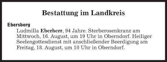 Traueranzeige von Bestattungen vom 16.08.2023 von Süddeutsche Zeitung