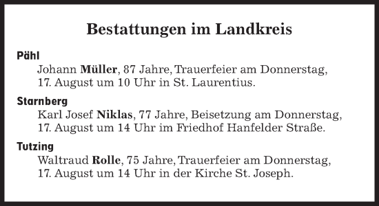 Traueranzeige von Bestattungen vom 17.08.2023 von Süddeutsche Zeitung