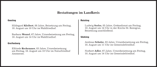 Traueranzeige von Bestattungen vom 18.08.2023 von Süddeutsche Zeitung