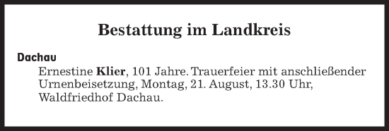 Traueranzeige von Bestattungen vom 21.08.2023 von Süddeutsche Zeitung