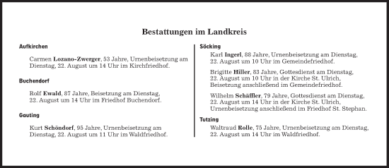 Traueranzeige von Bestattungen vom 22.08.2023 von Süddeutsche Zeitung